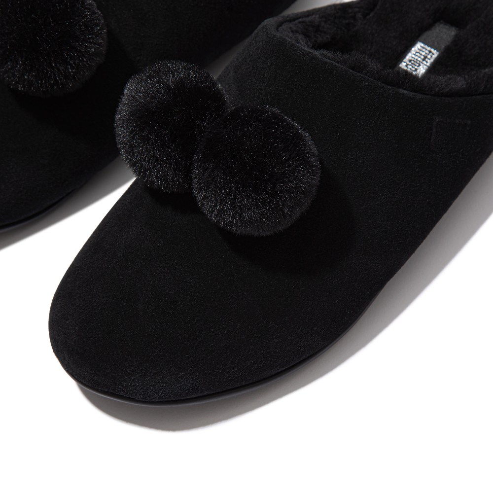 Fitflop Womens Slippers Black - Chrissie Pom-pom Shearling - 87MZSTAJH